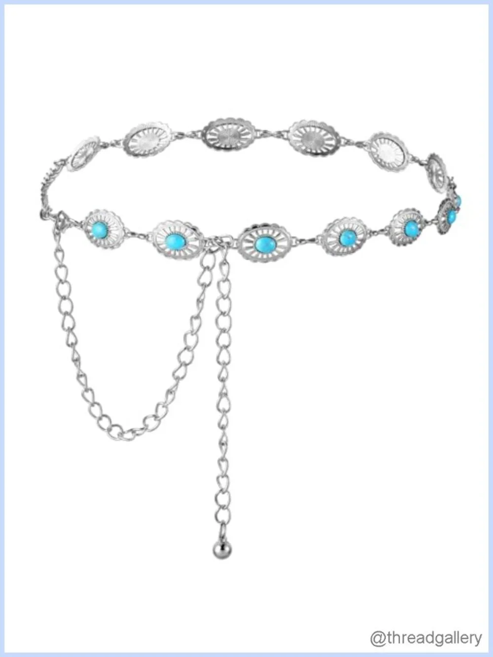 Western Turquoise Concho Chain Belt Metal Adjustable Boho Cowgirl
